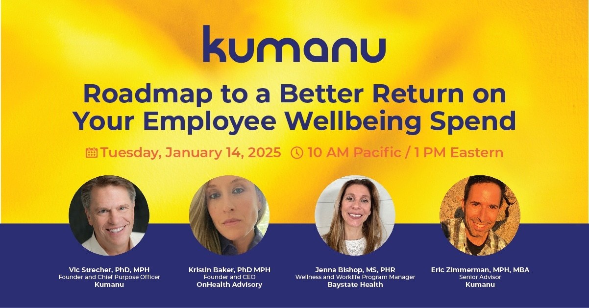 roadmap to a better return on your employee wellbeing spend webinar with speaker headshots